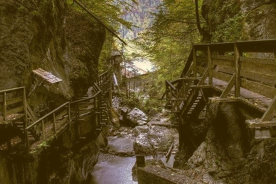 by CyberMacs on Flickr.Wooden paths of Seisenbergklamm Gorge in Austria.