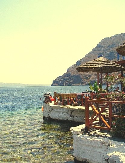Restaurant on the seaside of Thirassia Island, Greece