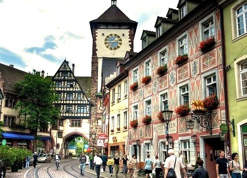 Beautiful street scenes in a nice summer day, Freiburg, Germany