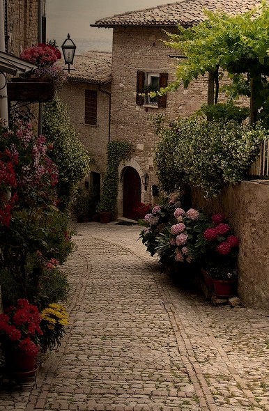 A gorgeous street in the hilltown of Montefalco, Umbria, Italy