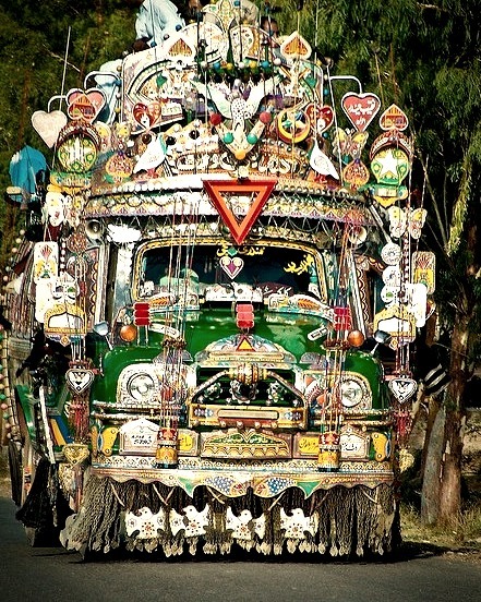 Colourful decorated bus on the roads of Pakistan