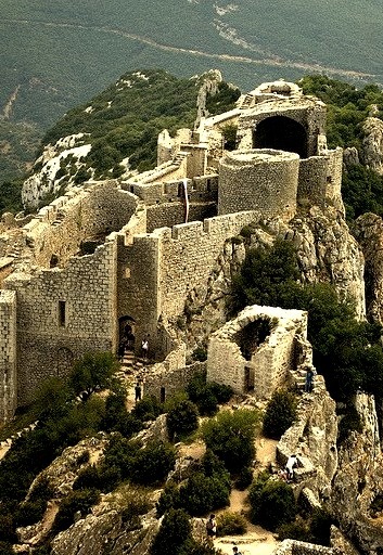 The ruined fortress of Peyrepertuse in Languedoc-Roussillon, France