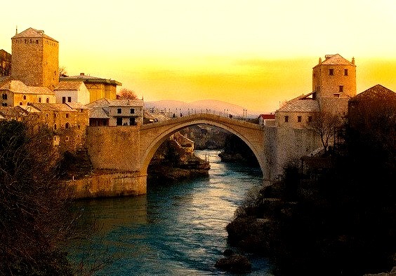 Evening at Stari Most in Mostar, Bosnia and Herzegovina