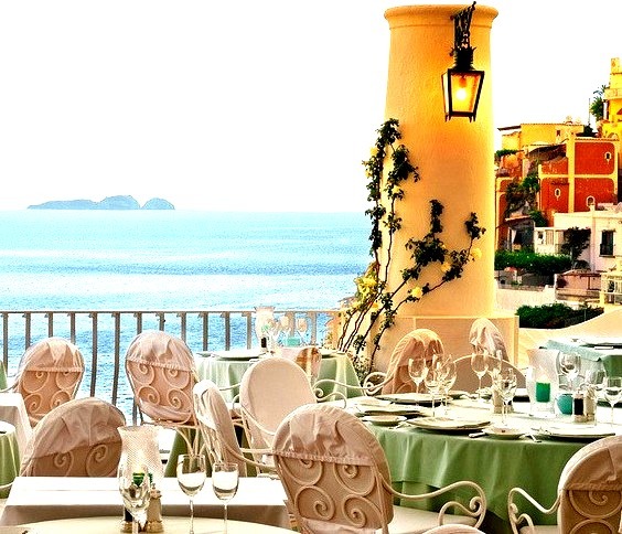On the terrace of La Sponda Restaurant in Positano / Italy